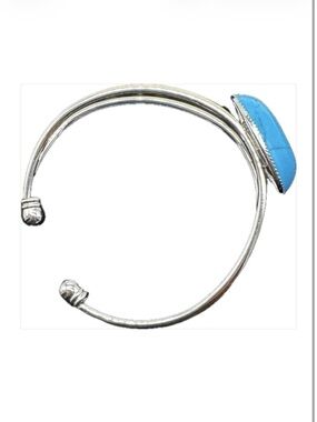 Western Turquoise Cuff Bracelet Silver Tone Faux Cuff Bracelet Native American